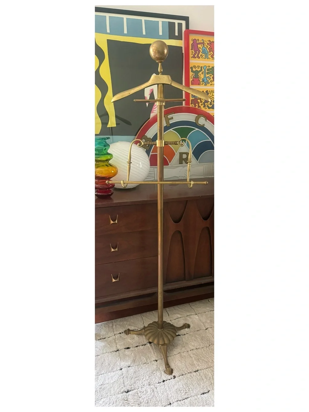 Vintage Hollywood Regency Brass Valet Stand Suit Wardrobe Floor Hanger